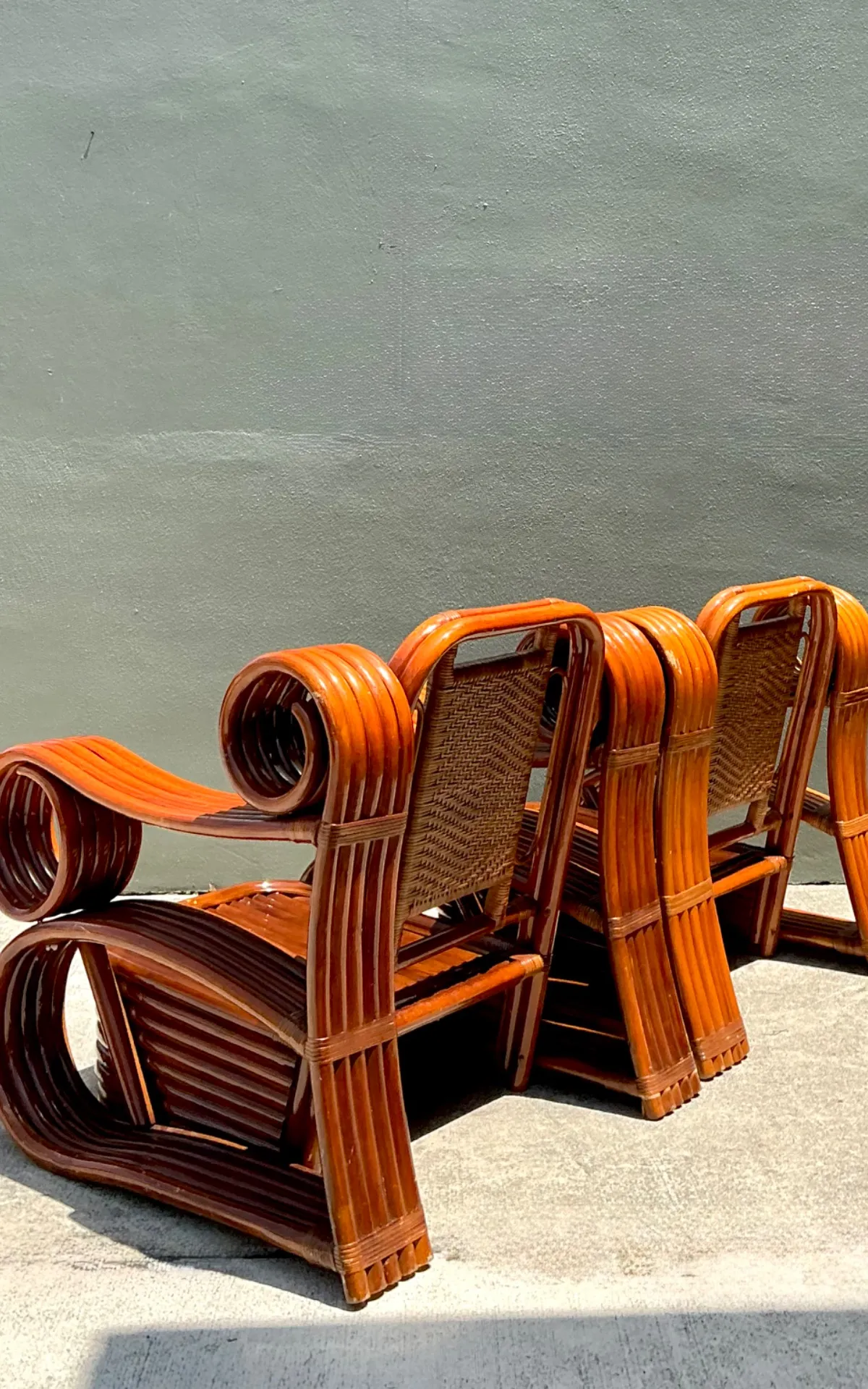Vintage Italian Sculptural Rattan And Cane Lounge Chairs - A Pair