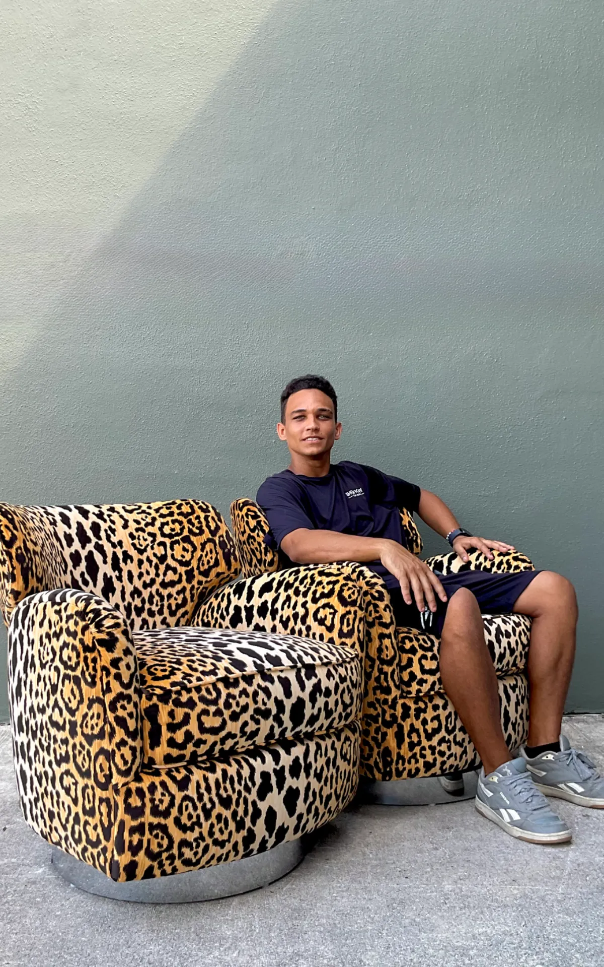 Vintage Leopard Print Velvet Swivel Chairs - A Pair — additional photo 5