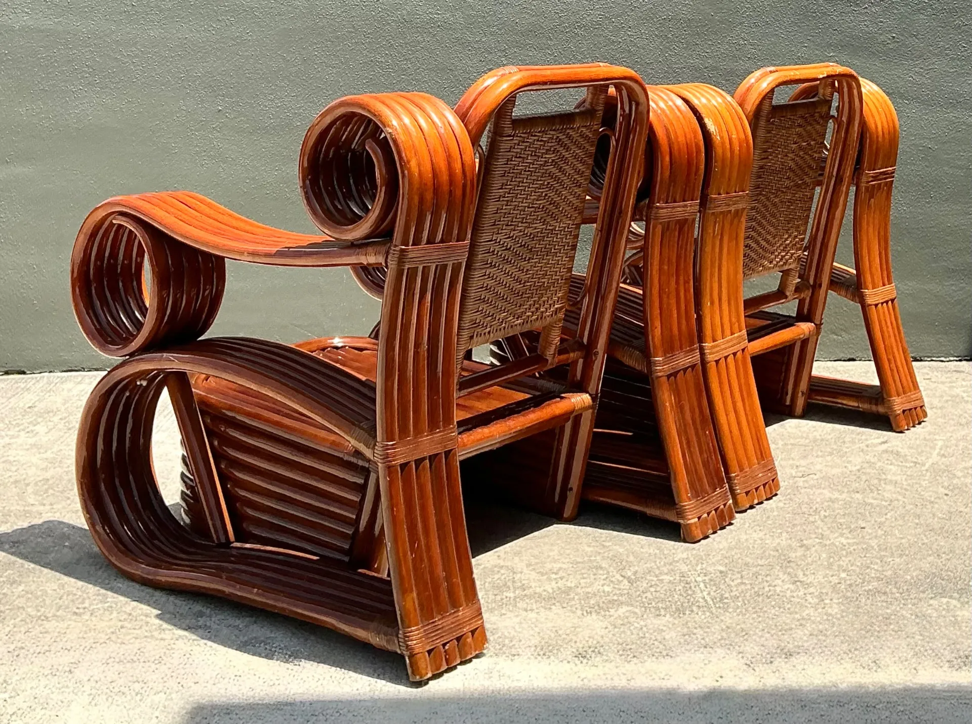 Vintage Italian Sculptural Rattan And Cane Lounge Chairs - A Pair — additional photo 6