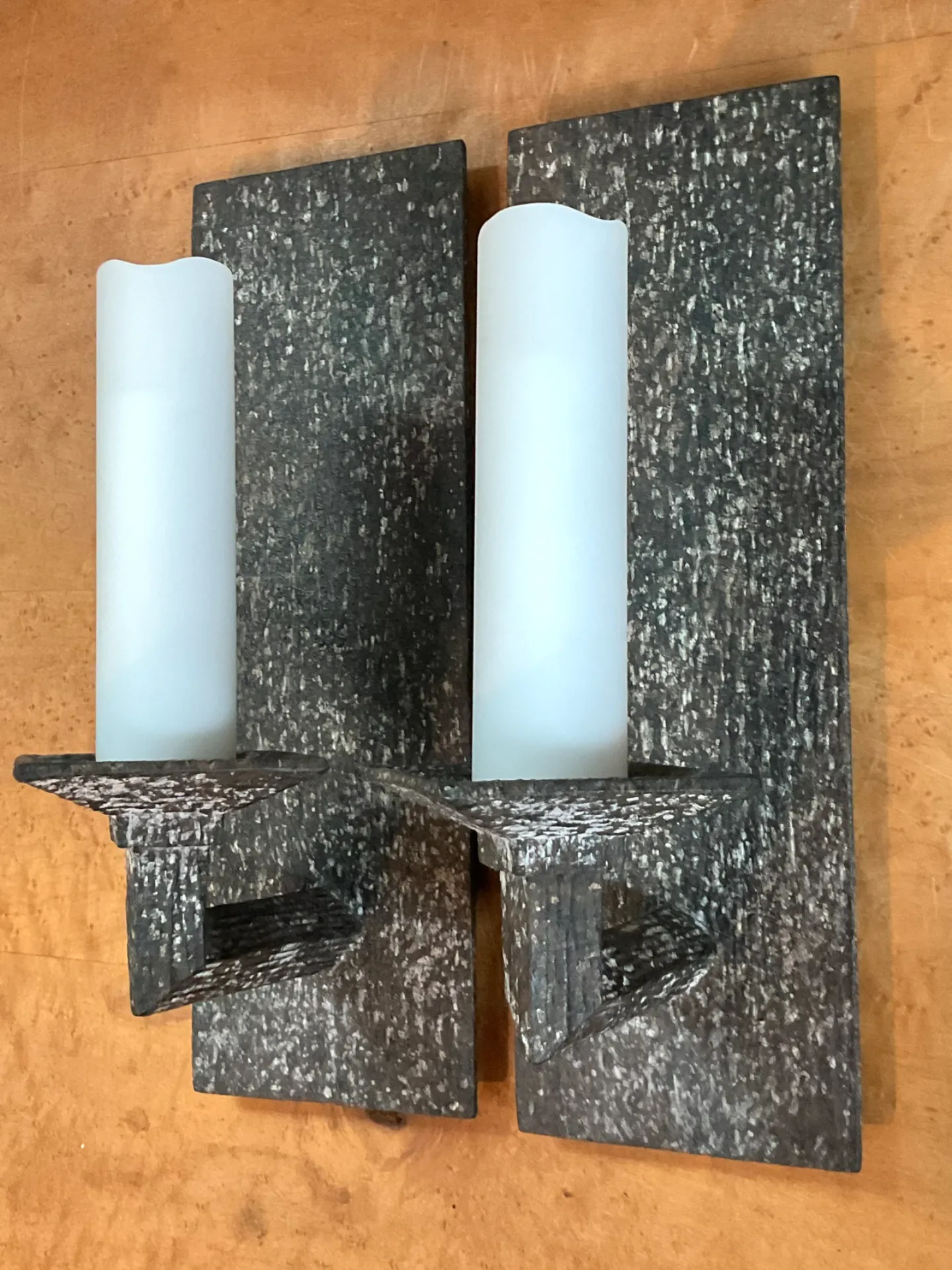 Vintage Frosted Glass and Metal Wall Sconces - A Pair — additional photo 2