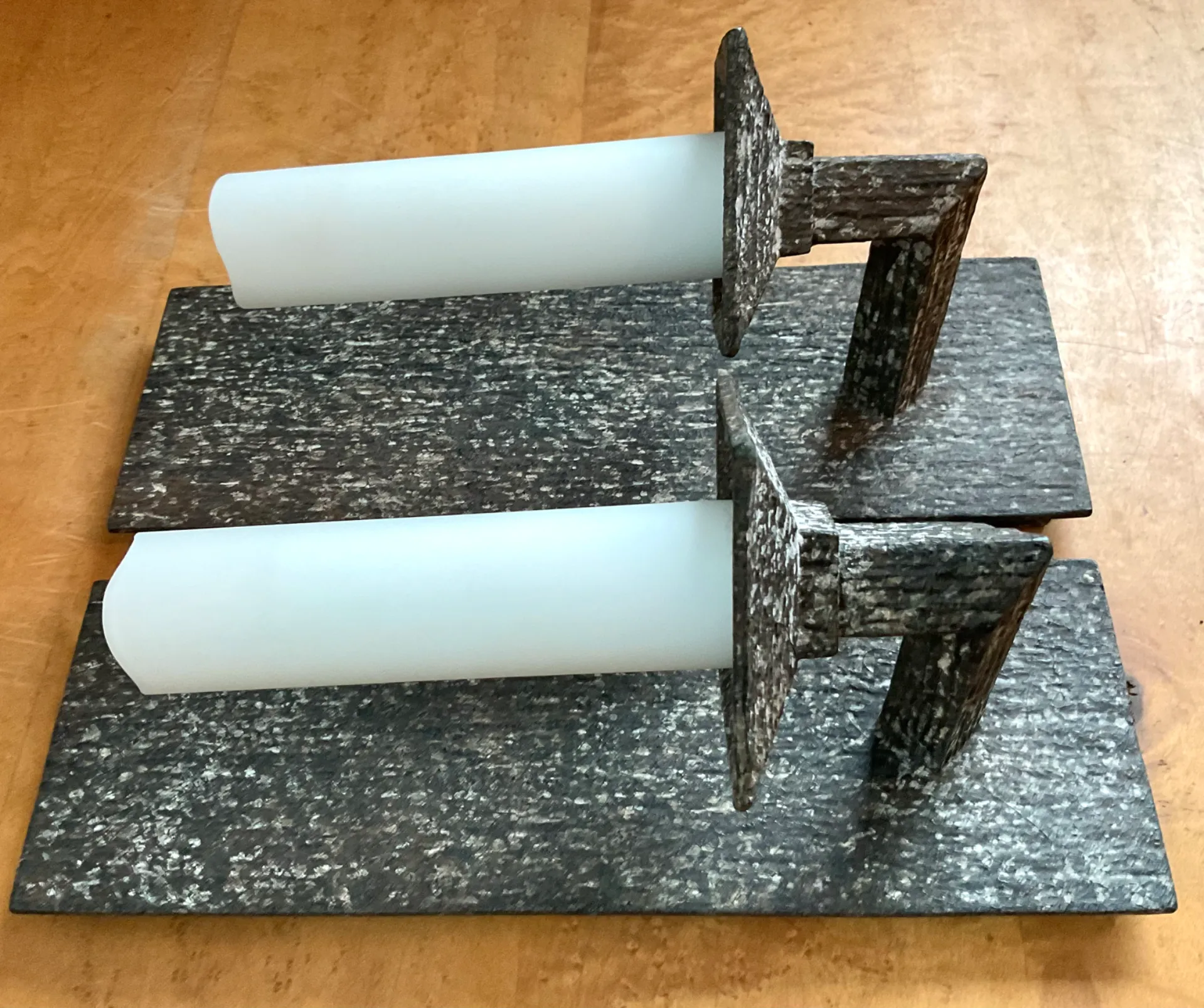 Vintage Frosted Glass and Metal Wall Sconces - A Pair — additional photo 5