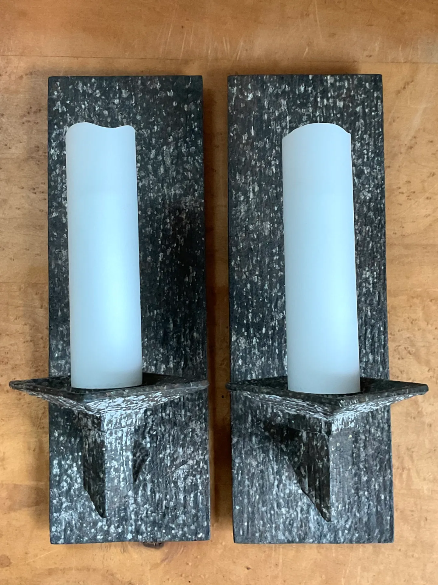 Vintage Frosted Glass and Metal Wall Sconces - A Pair — additional photo 3