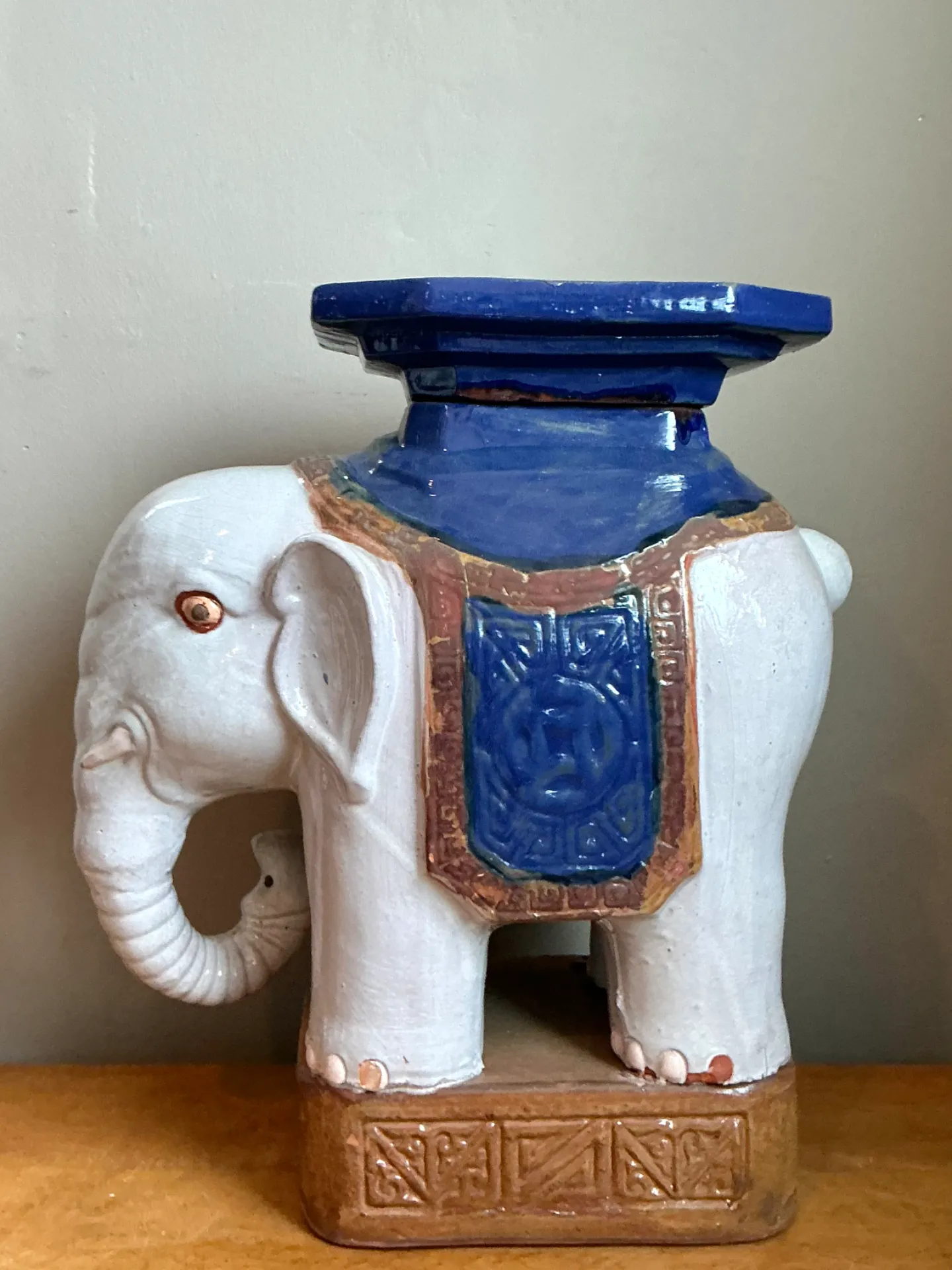 Vintage Glazed Ceramic Elephant Low Stool — additional photo 5