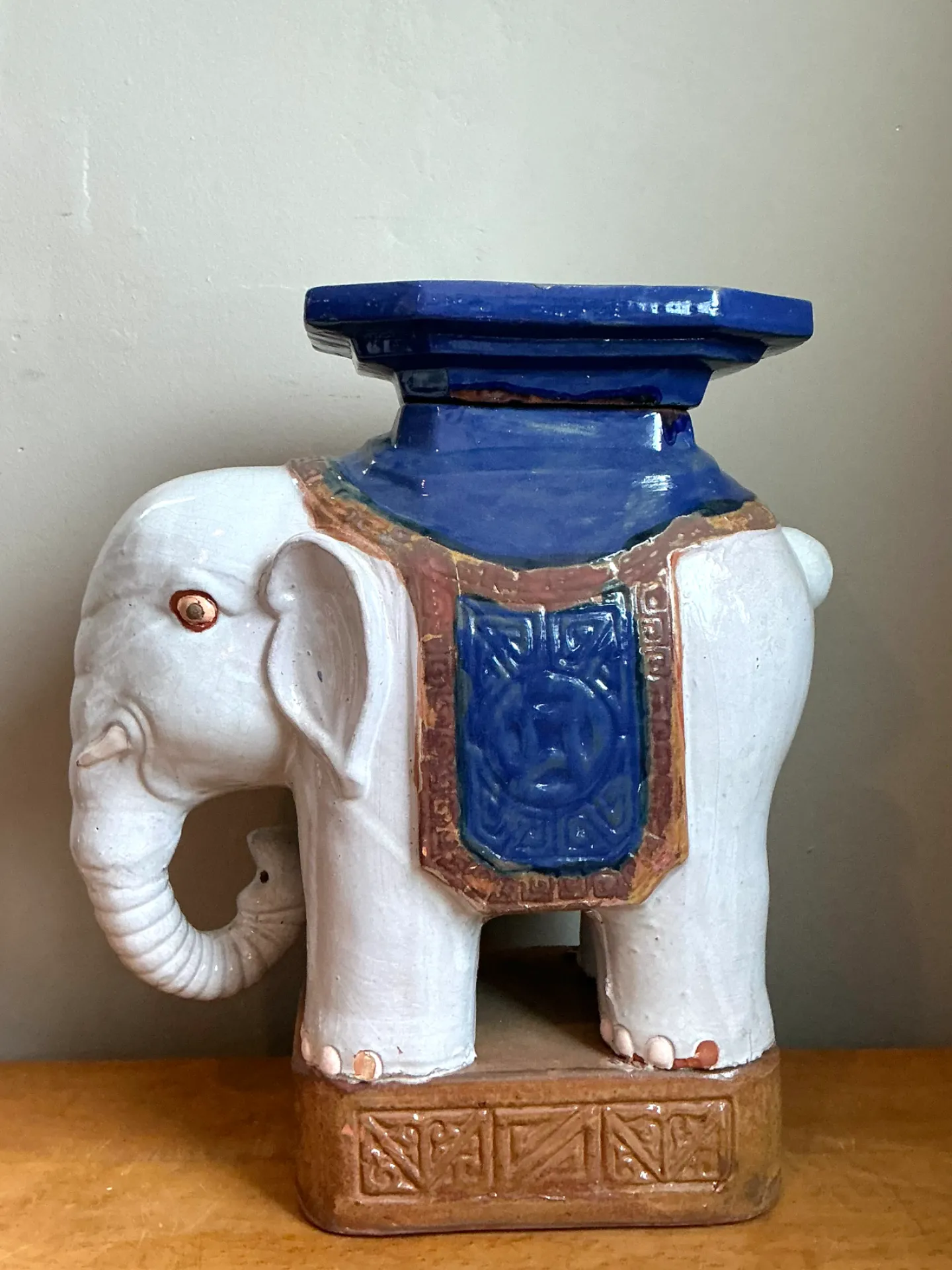 Vintage Glazed Ceramic Elephant Low Stool — additional photo 2