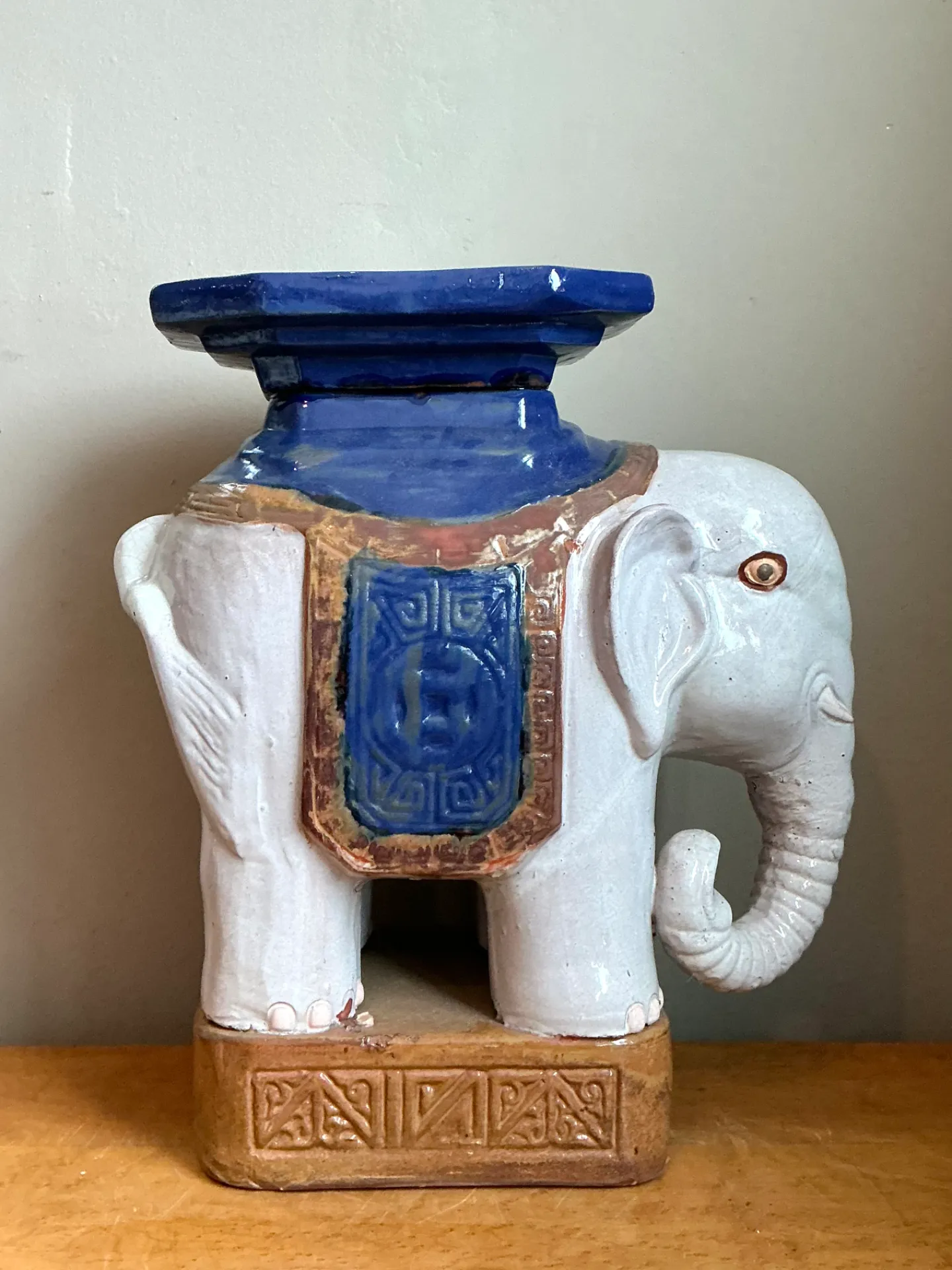 Vintage Glazed Ceramic Elephant Low Stool — additional photo 7