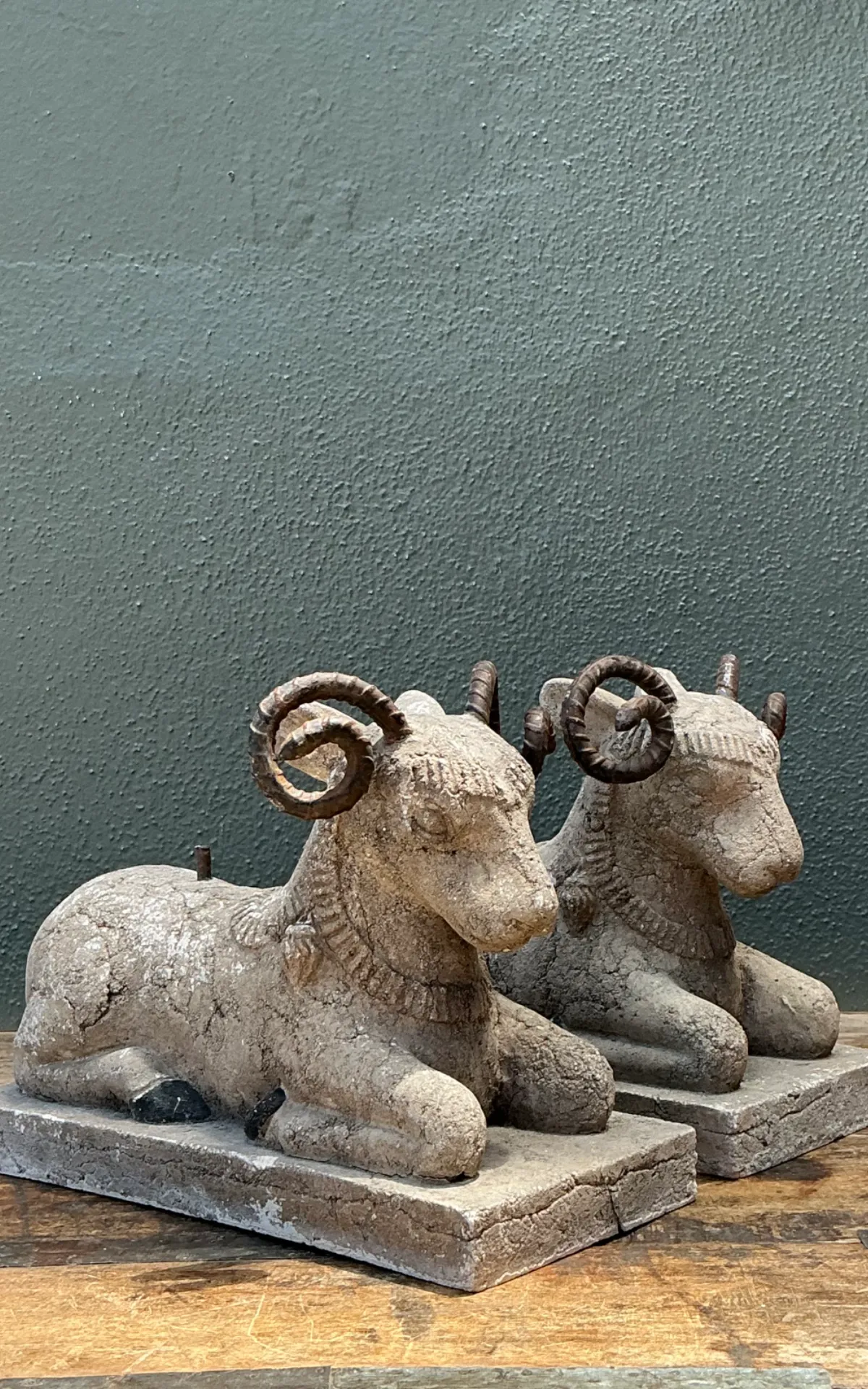 Vintage Plaster and Metal Ram Sculptures - Pair — additional photo 2