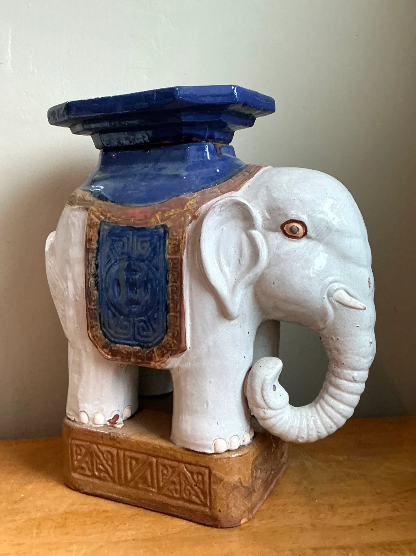 Vintage Glazed Ceramic Elephant Low Stool — additional photo 8