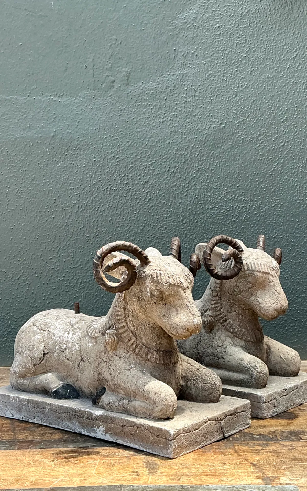 Vintage Plaster and Metal Ram Sculptures - Pair — additional photo 5