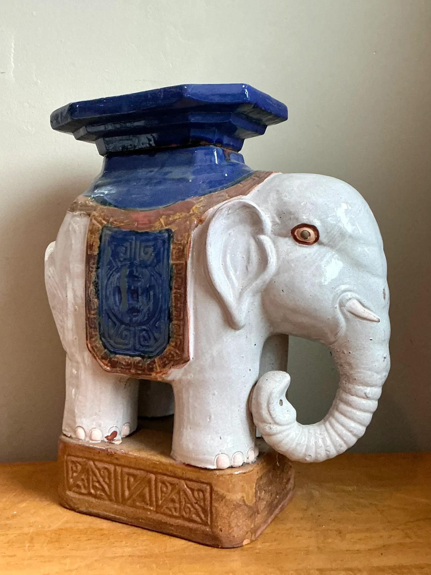 Vintage Glazed Ceramic Elephant Low Stool — additional photo 4