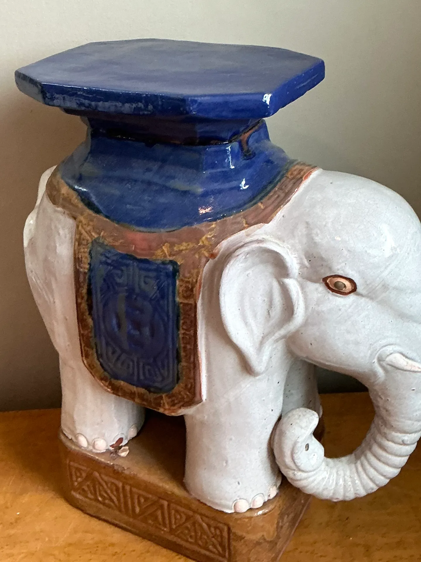 Vintage Glazed Ceramic Elephant Low Stool — additional photo 3