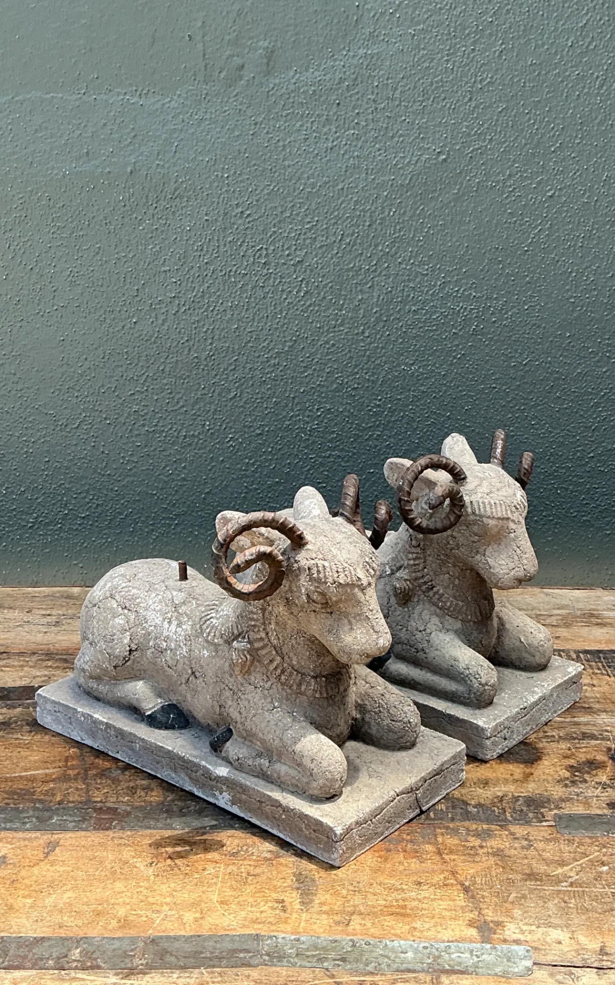 Vintage Plaster and Metal Ram Sculptures - Pair — additional photo 6