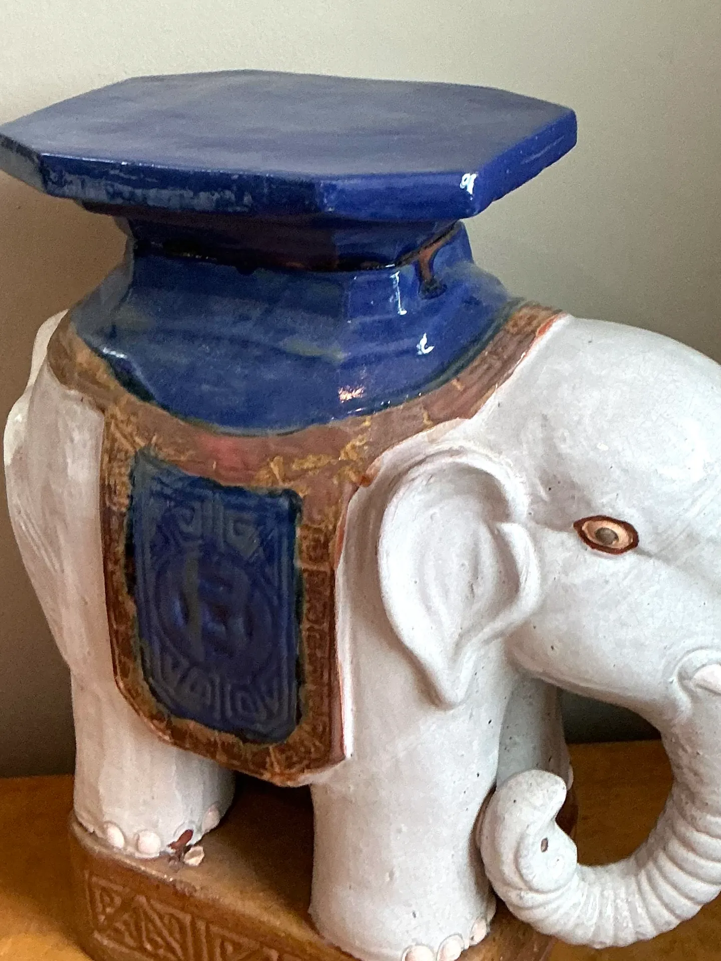 Vintage Glazed Ceramic Elephant Low Stool — additional photo 1