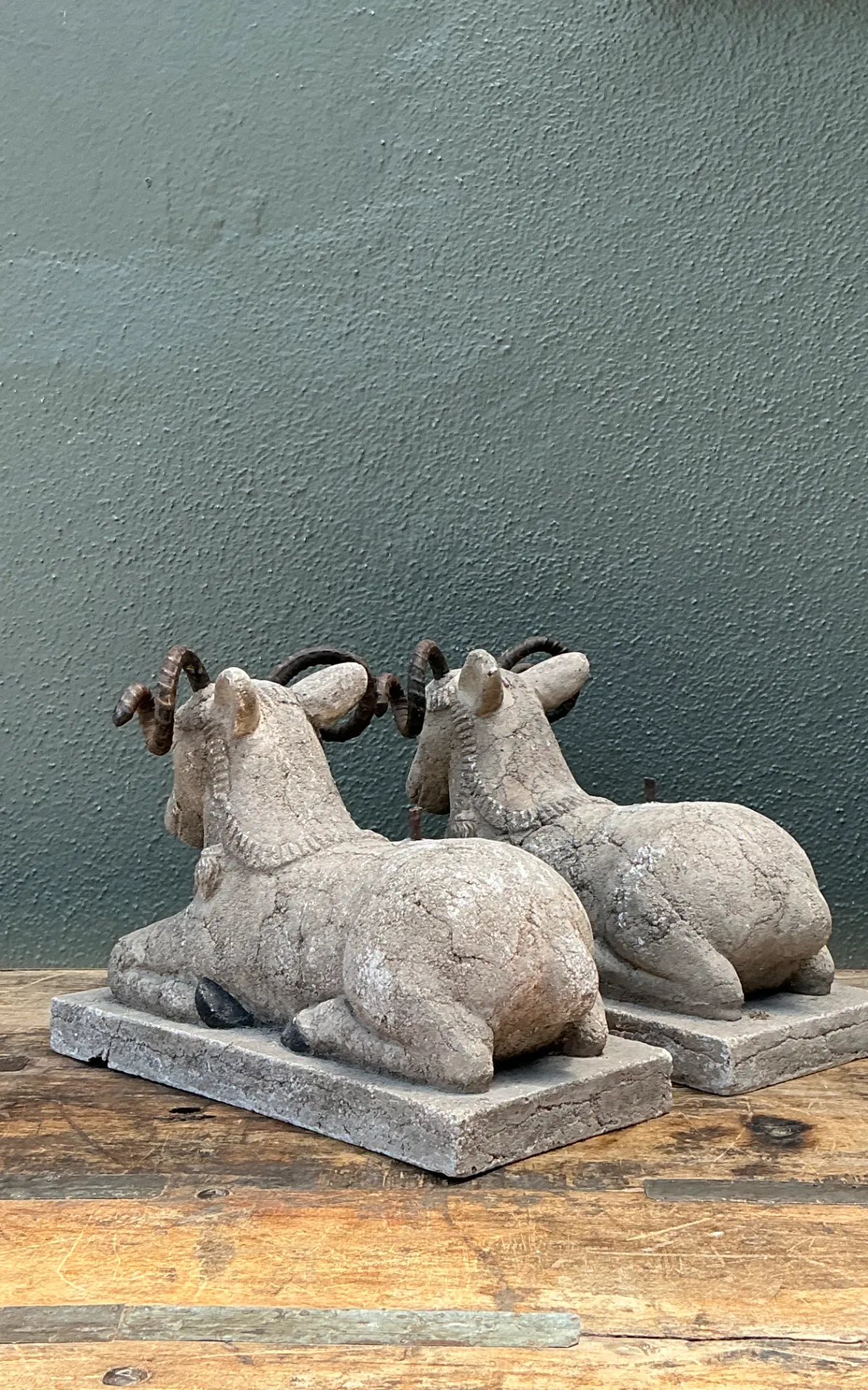 Vintage Plaster and Metal Ram Sculptures - Pair — additional photo 1