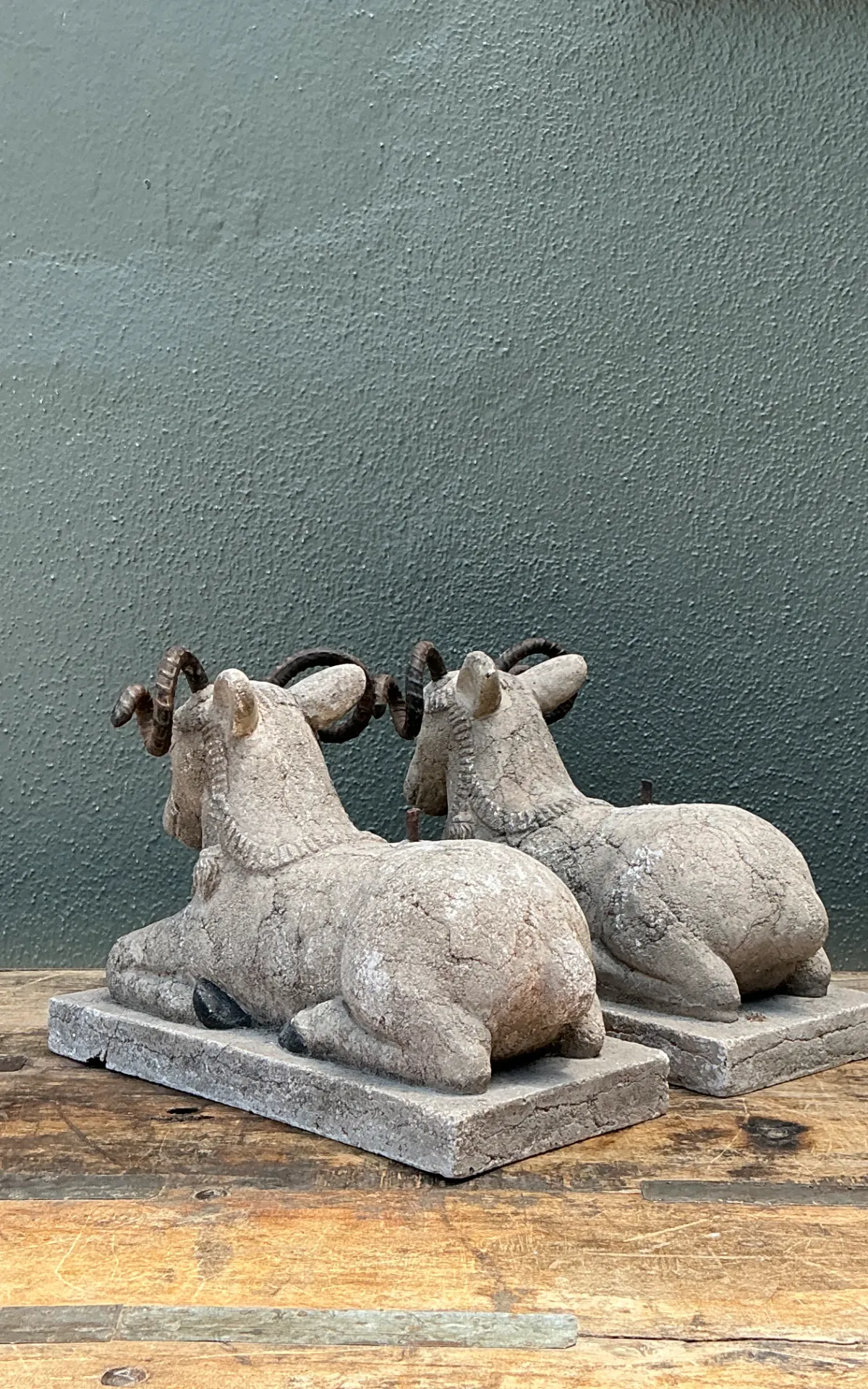Vintage Plaster and Metal Ram Sculptures - Pair — additional photo 3