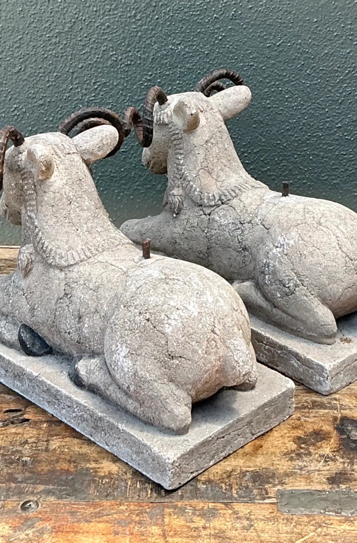 Vintage Plaster and Metal Ram Sculptures - Pair — additional photo 4