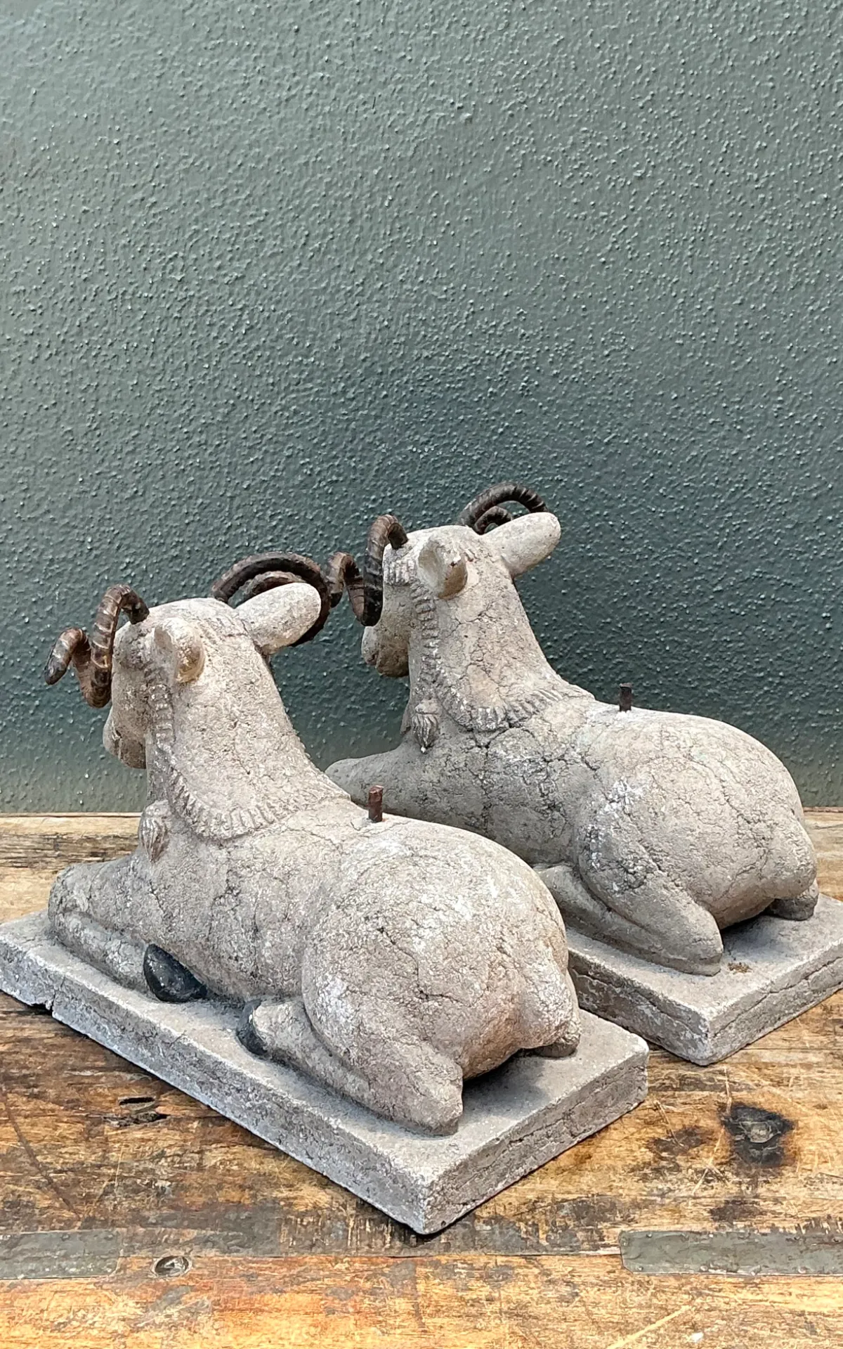 Vintage Plaster and Metal Ram Sculptures - Pair — additional photo 7