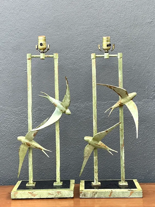 Vintage Sculptural Bird Metal Lamps - Pair — additional photo 2