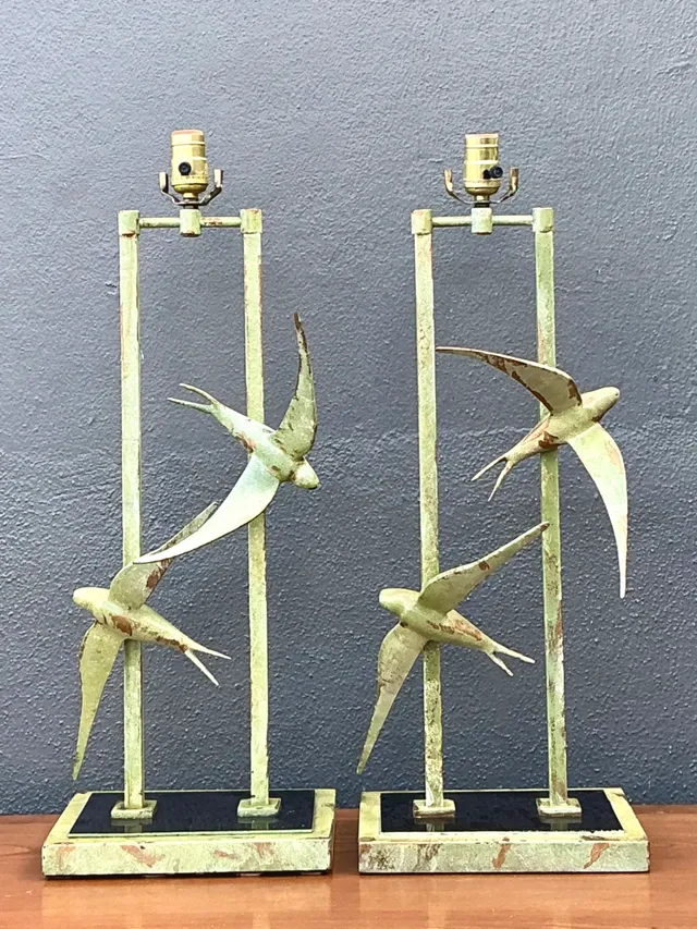 Vintage Sculptural Bird Metal Lamps - Pair — additional photo 4