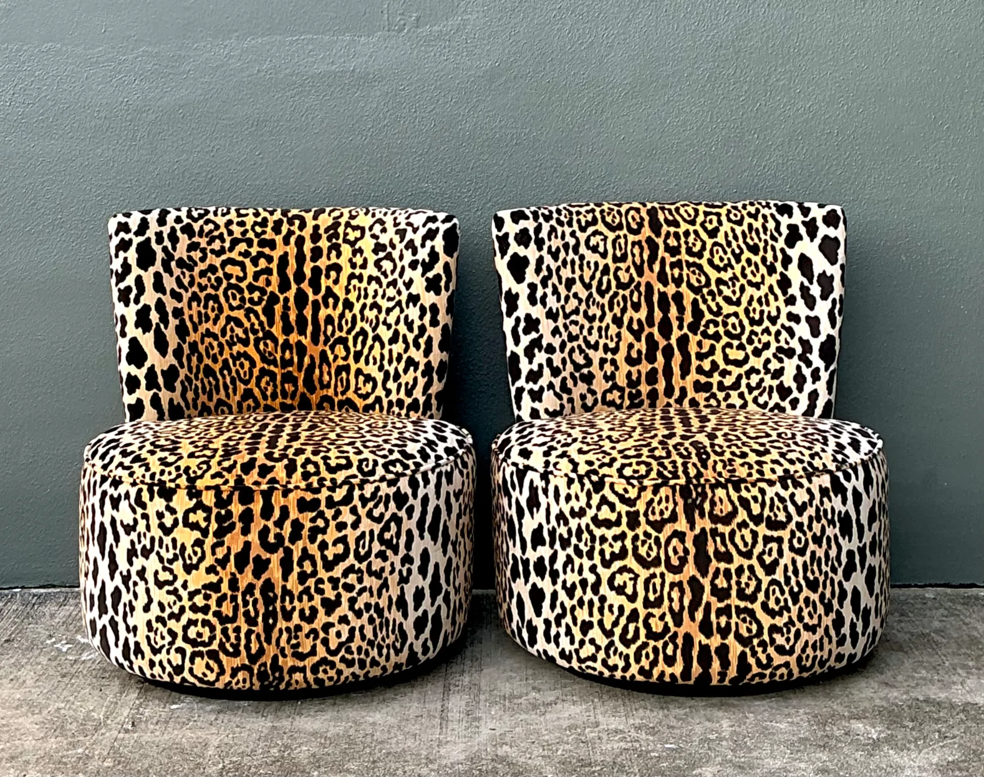Vintage Leopard Velvet Swivel Chairs — additional photo 1