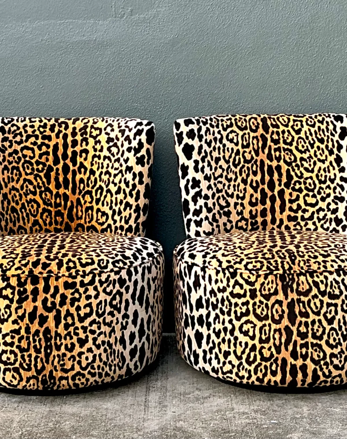 Vintage Leopard Velvet Swivel Chairs