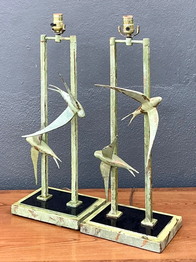 Vintage Sculptural Bird Metal Lamps - Pair — additional photo 3
