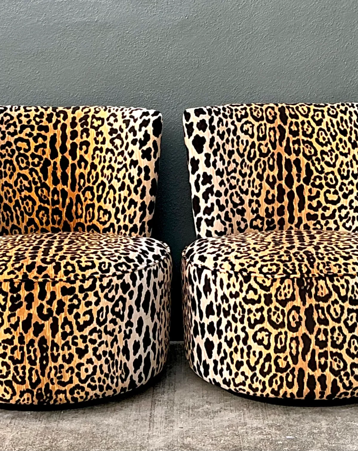 Vintage Leopard Velvet Swivel Chairs — additional photo 5