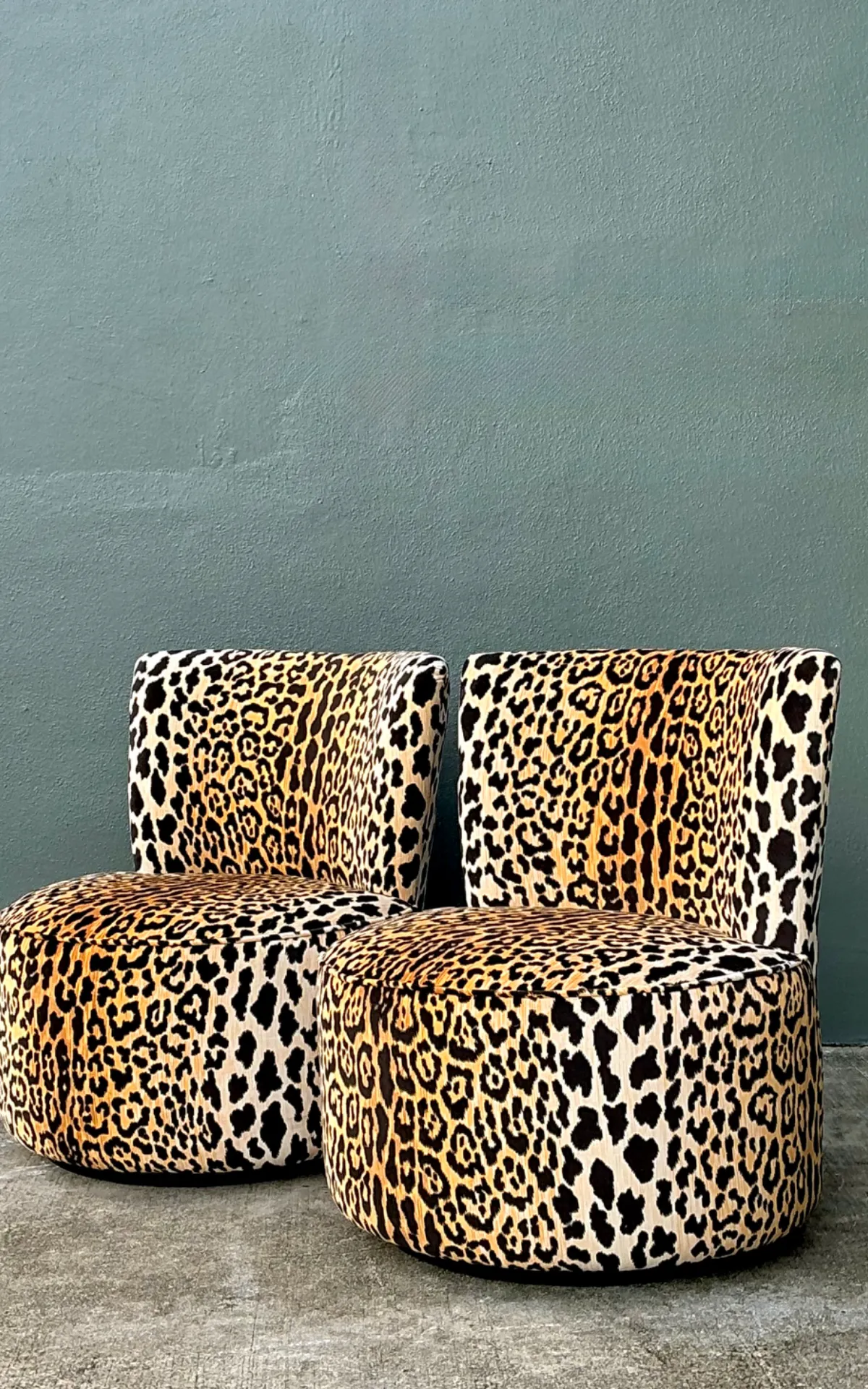 Vintage Leopard Velvet Swivel Chairs — additional photo 7