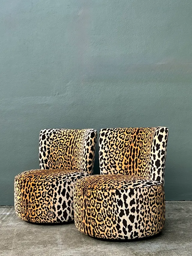 Vintage Leopard Velvet Swivel Chairs — additional photo 8