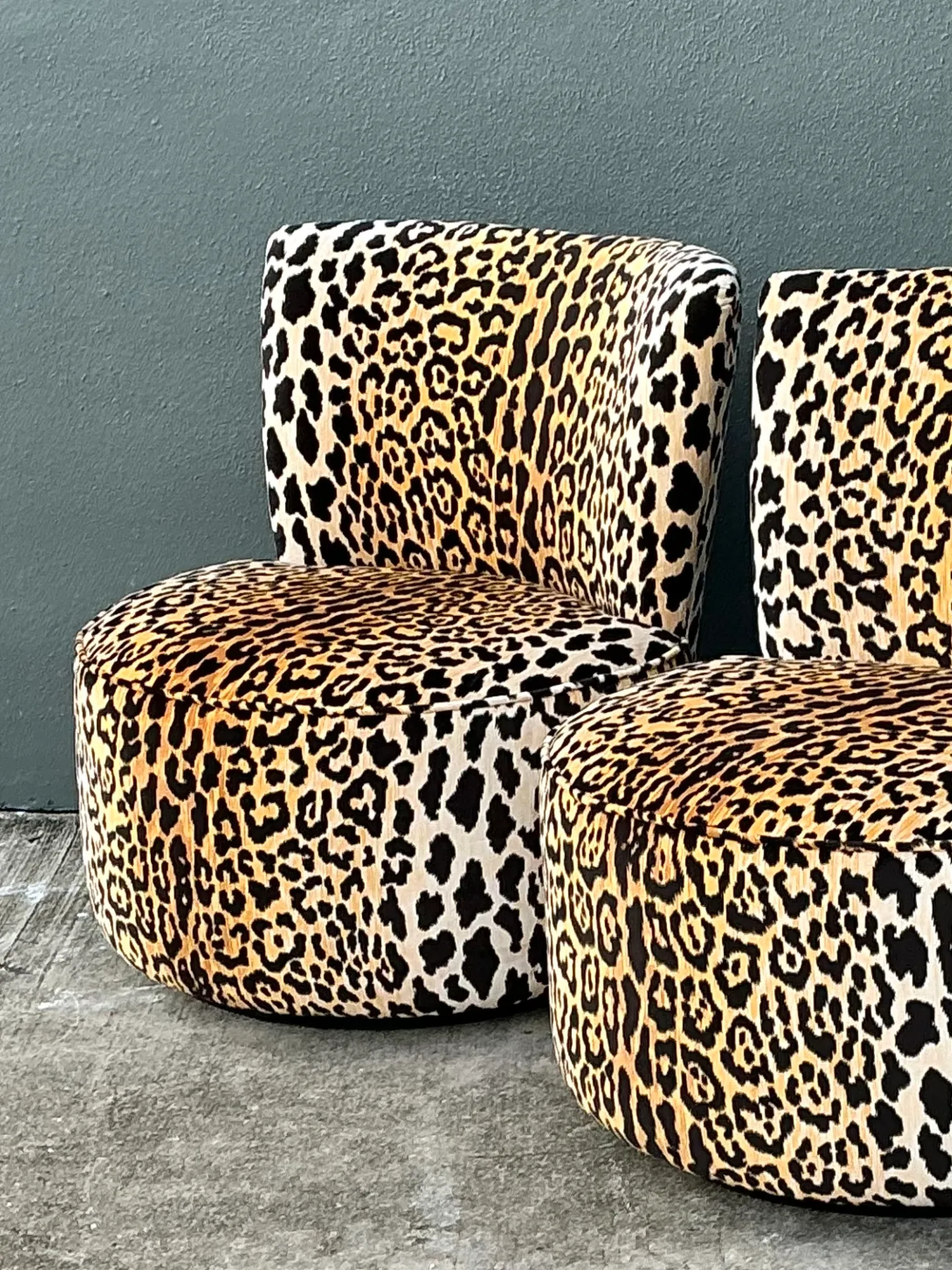 Vintage Leopard Velvet Swivel Chairs — additional photo 2