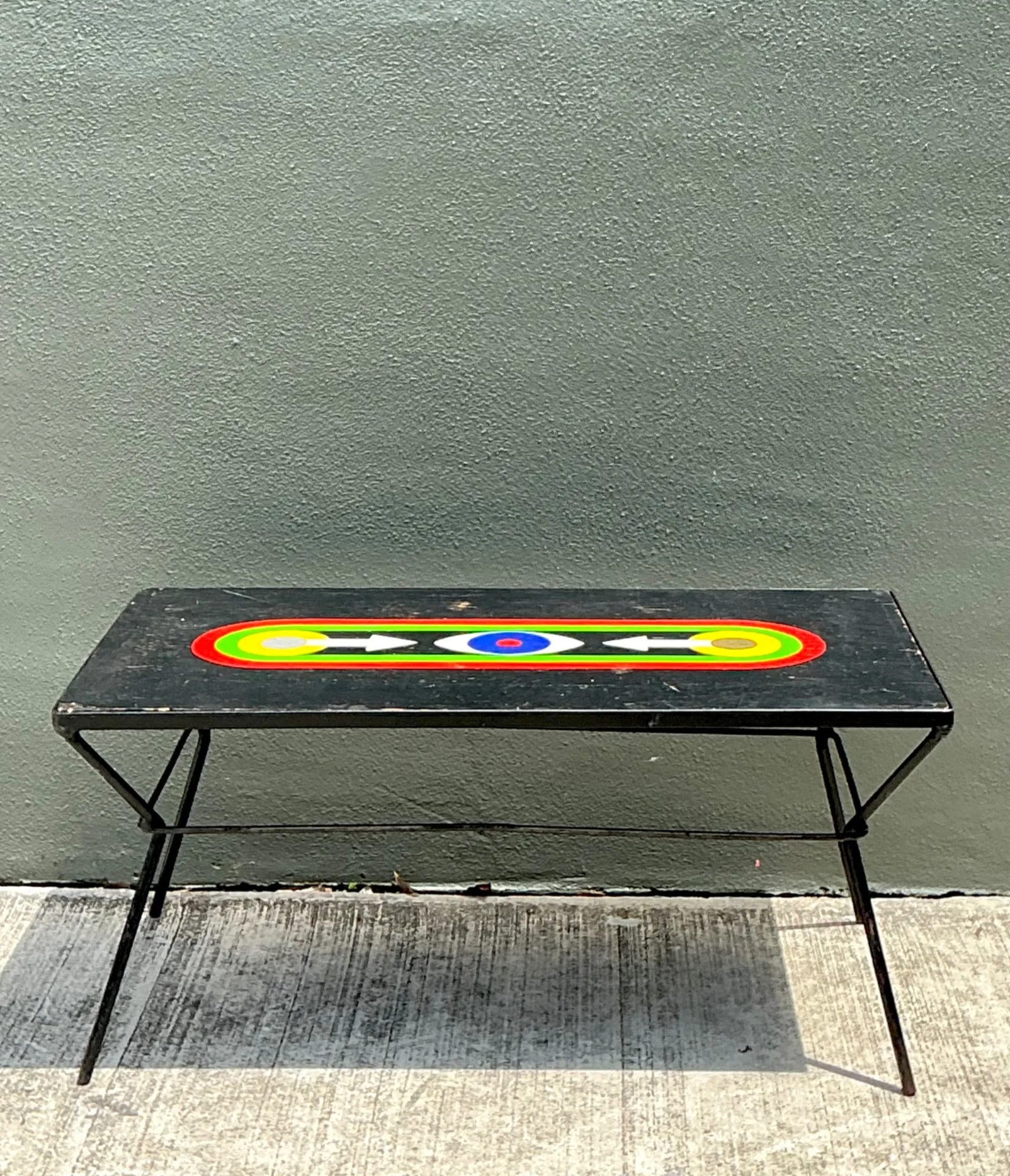 Vintage Geometric Painted Wood Table — additional photo 2