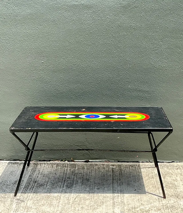 Vintage Geometric Painted Wood Table — additional photo 2