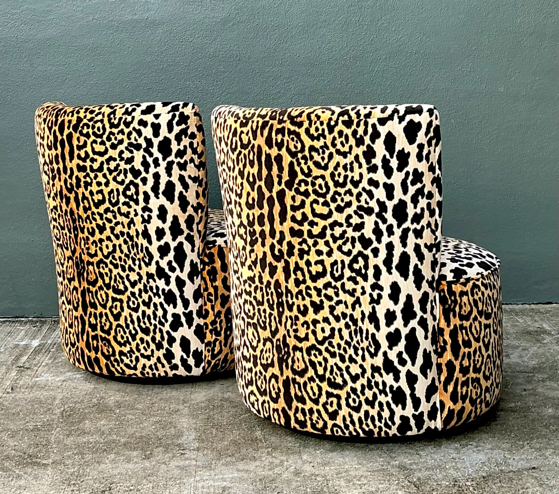Vintage Leopard Velvet Swivel Chairs — additional photo 4