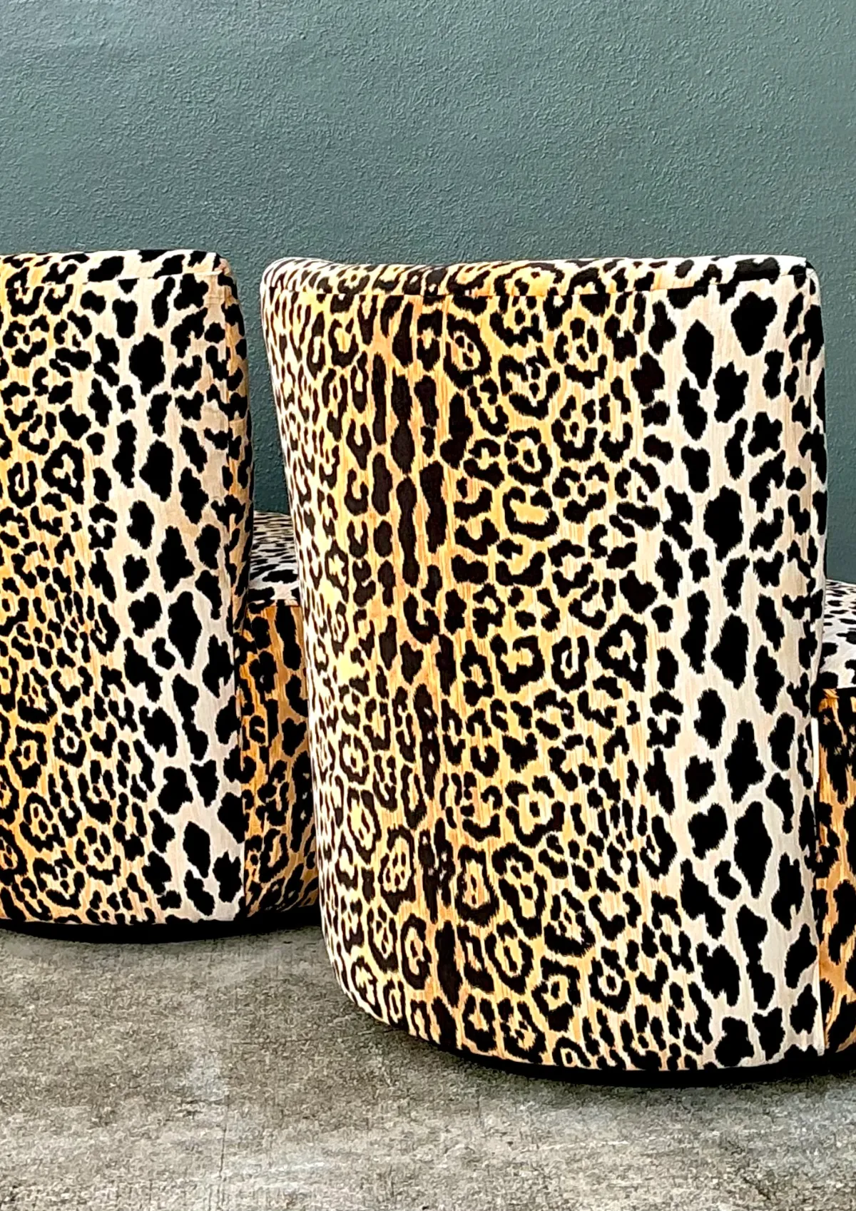 Vintage Leopard Velvet Swivel Chairs — additional photo 4