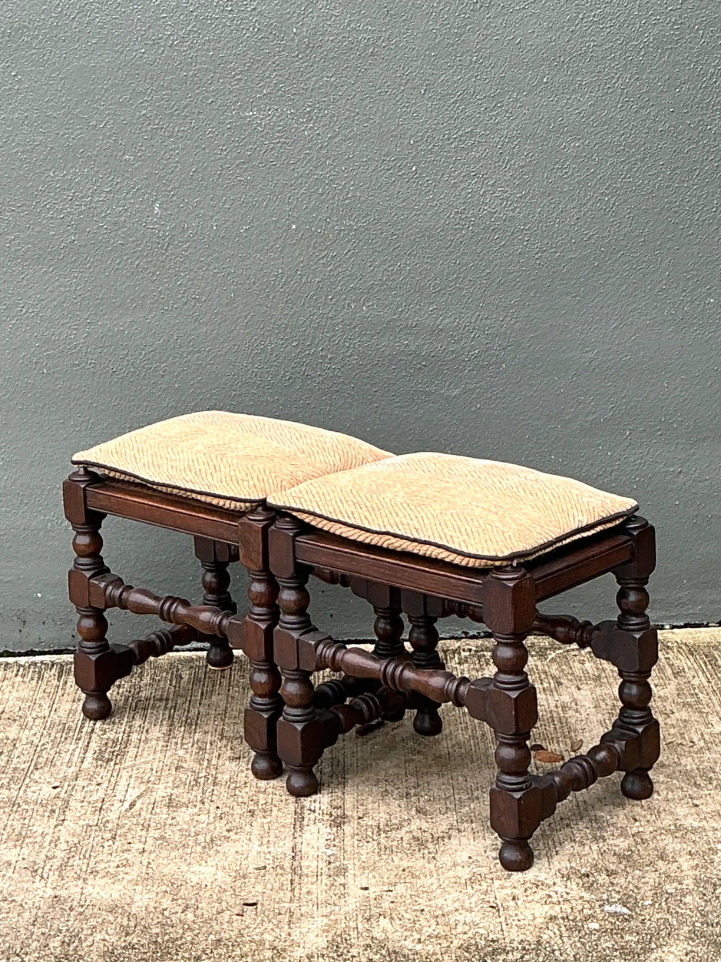 Vintage Turned Wood Low Stools with Caning — additional photo 7