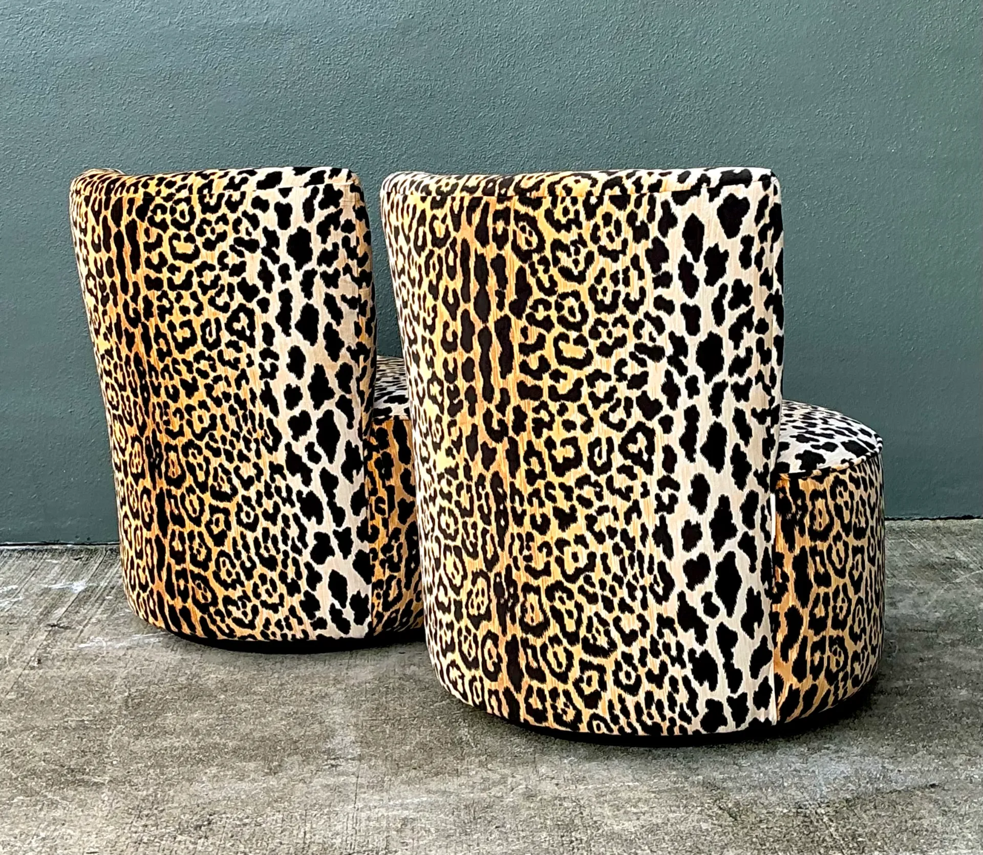 Vintage Leopard Velvet Swivel Chairs — additional photo 6