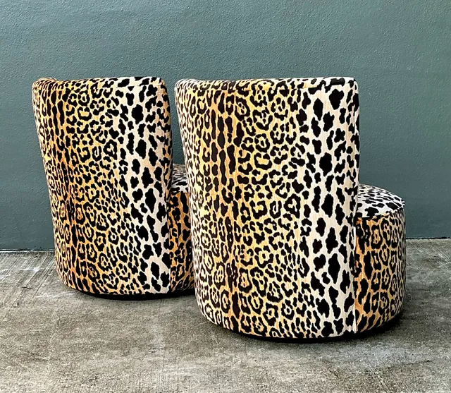 Vintage Leopard Velvet Swivel Chairs — additional photo 6