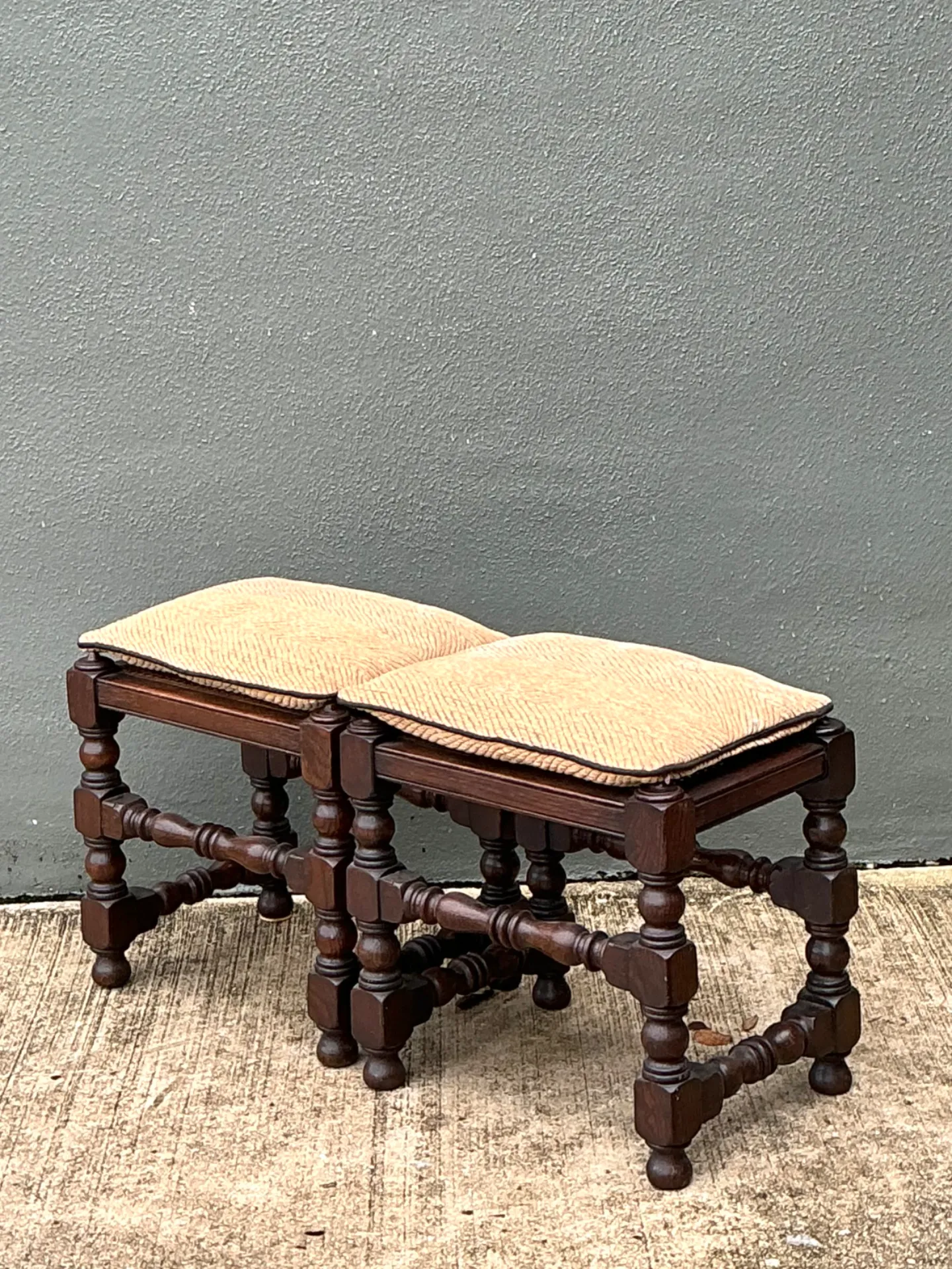 Vintage Turned Wood Low Stools with Caning — additional photo 8
