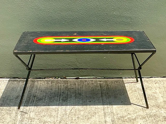 Vintage Geometric Painted Wood Table — additional photo 5
