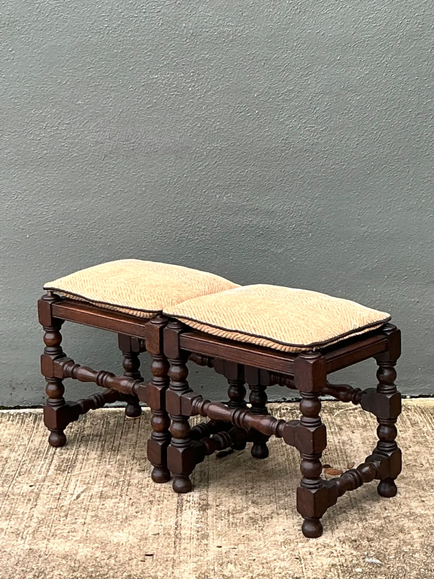 Vintage Turned Wood Low Stools with Caning — additional photo 3