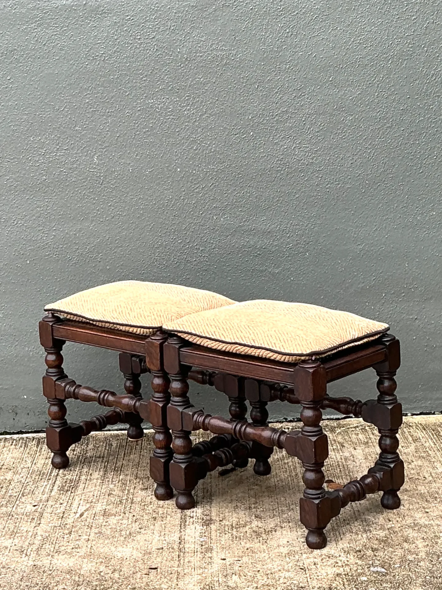 Vintage Turned Wood Low Stools with Caning — additional photo 5