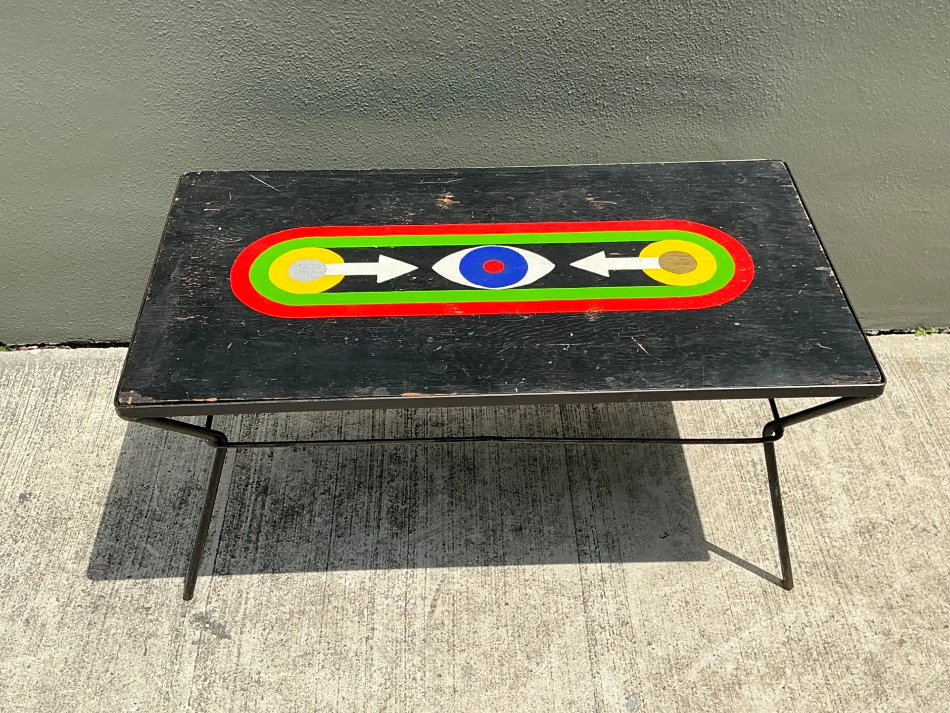 Vintage Geometric Painted Wood Table — additional photo 3