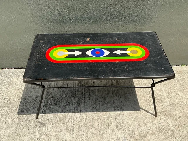 Vintage Geometric Painted Wood Table — additional photo 3