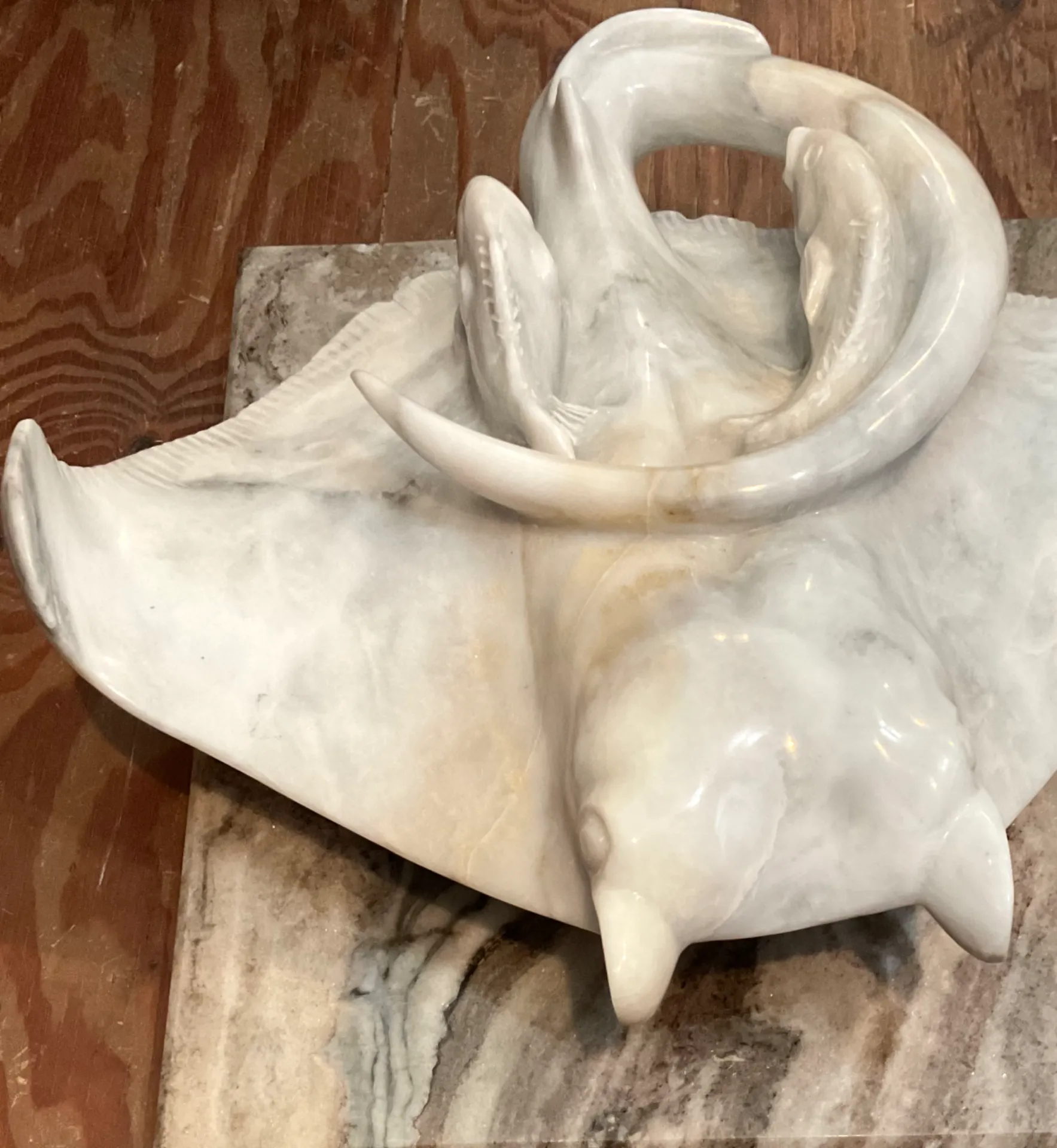 Vintage Carrera Marble Stingray Sculpture — additional photo 2