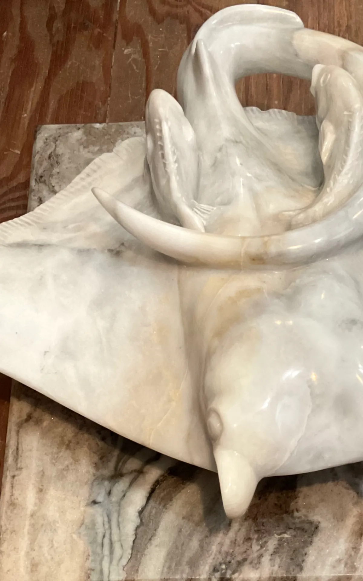 Vintage Carrera Marble Stingray Sculpture — additional photo 2