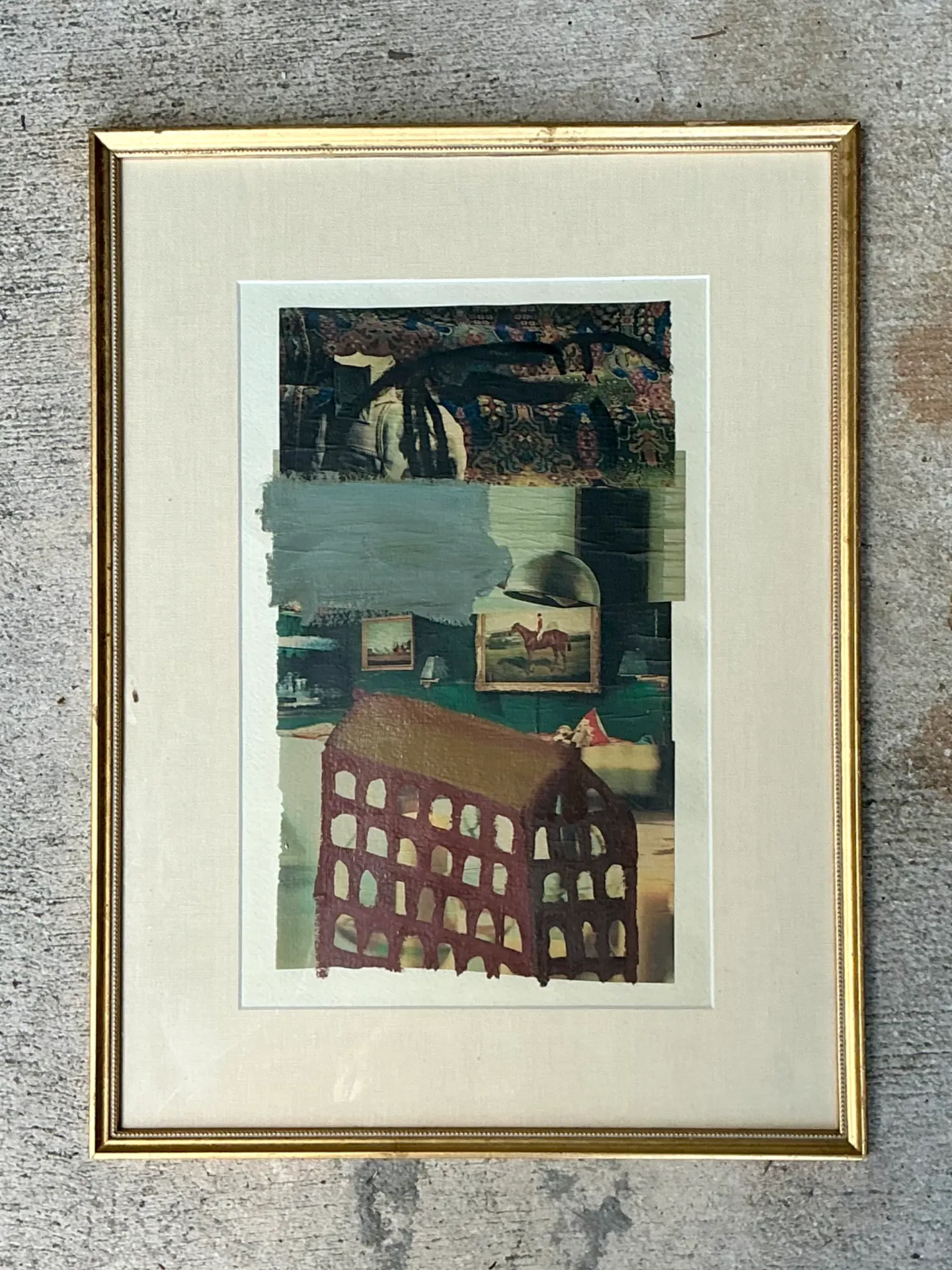 Vintage Framed Mixed Media Artwork on Paper — additional photo 1