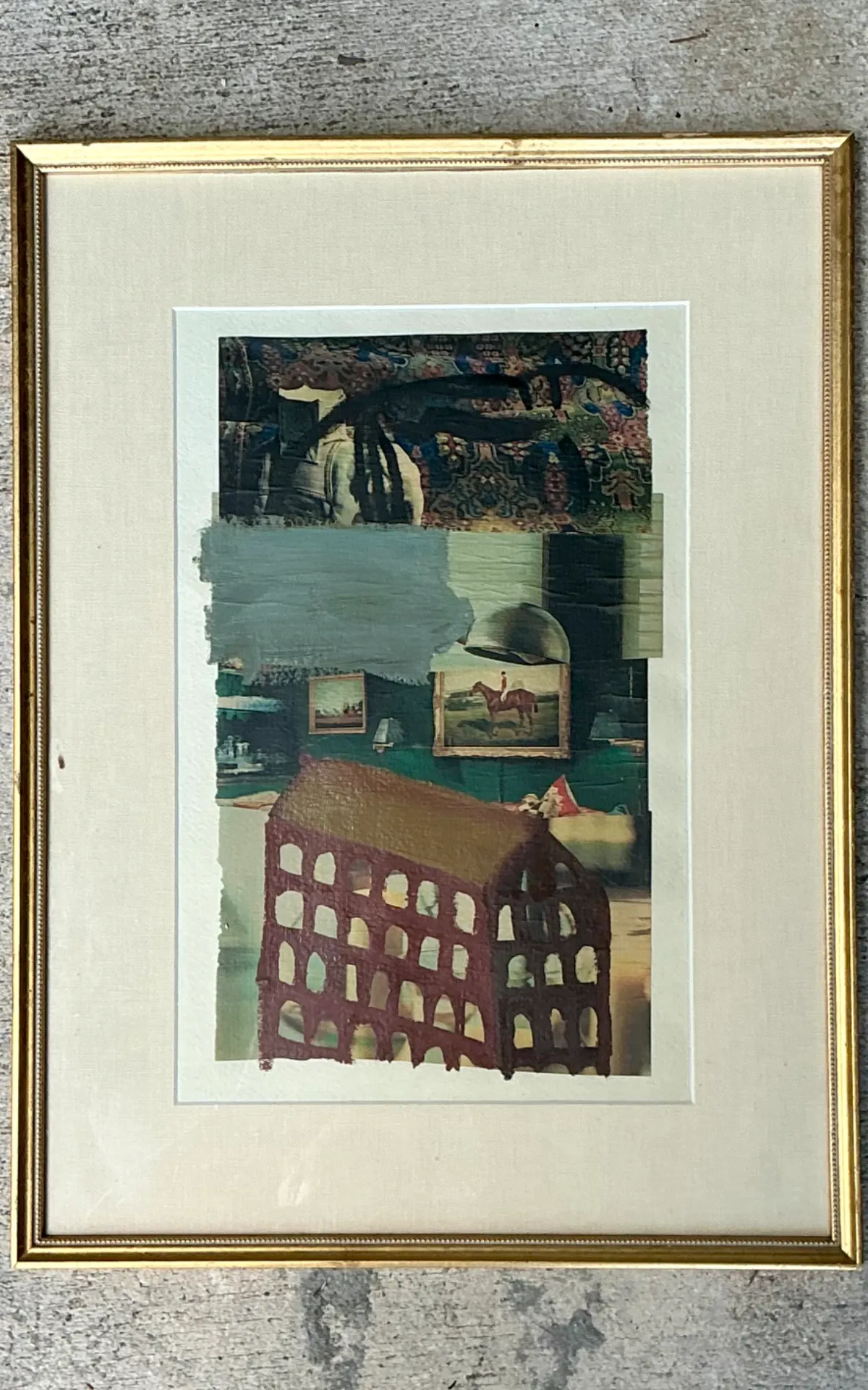 Vintage Framed Mixed Media Artwork on Paper — additional photo 1