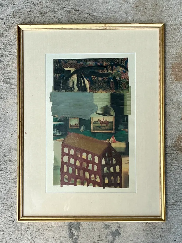 Vintage Framed Mixed Media Artwork on Paper — additional photo 1