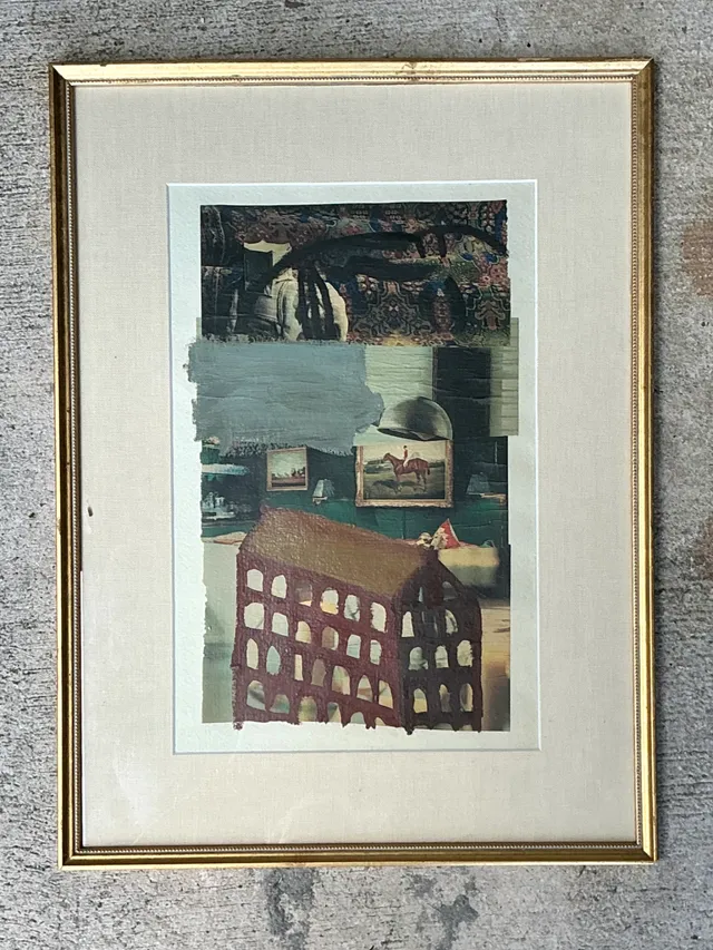 Vintage Framed Mixed Media Artwork on Paper — additional photo 2