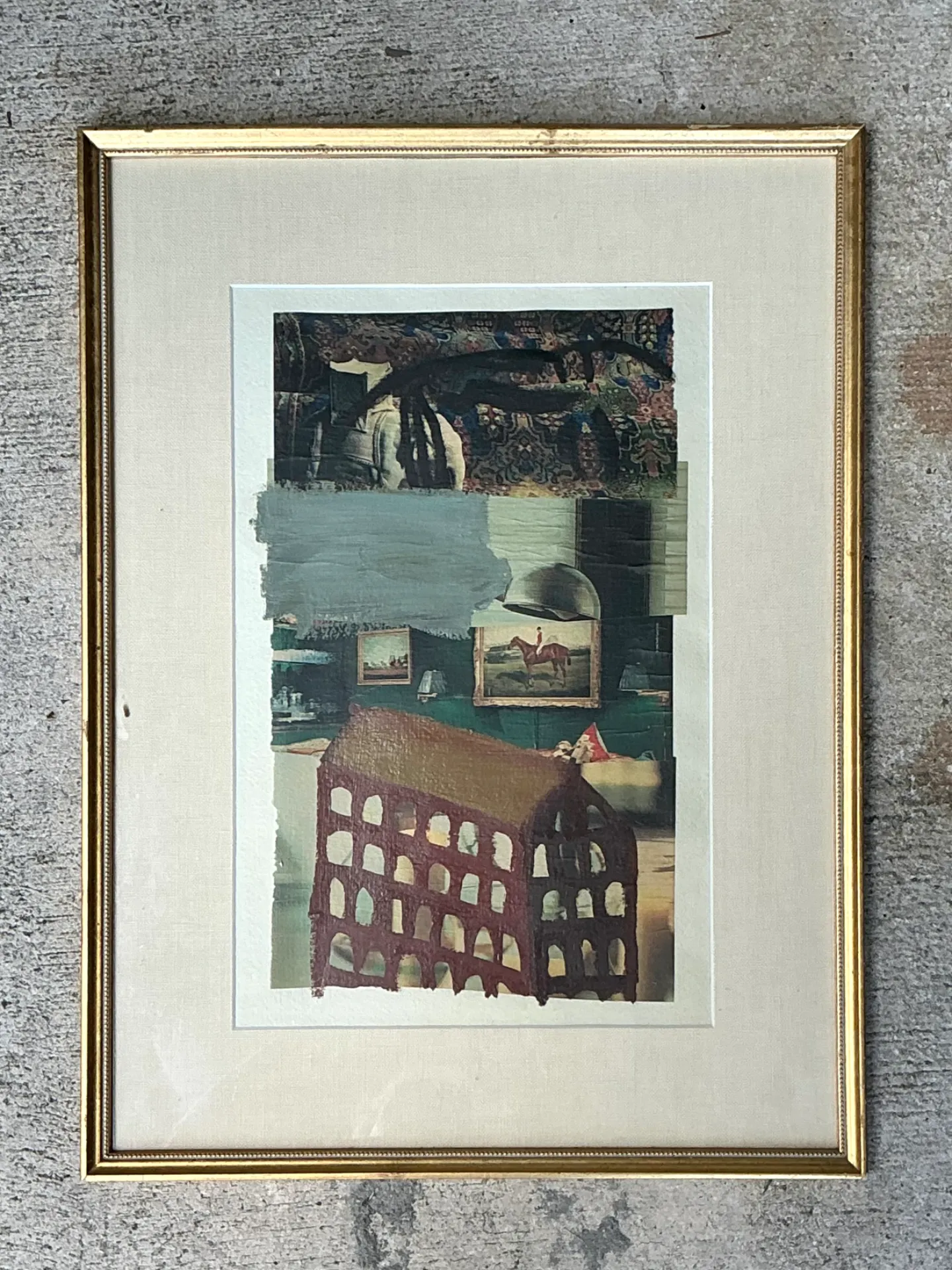 Vintage Framed Mixed Media Artwork on Paper — additional photo 3
