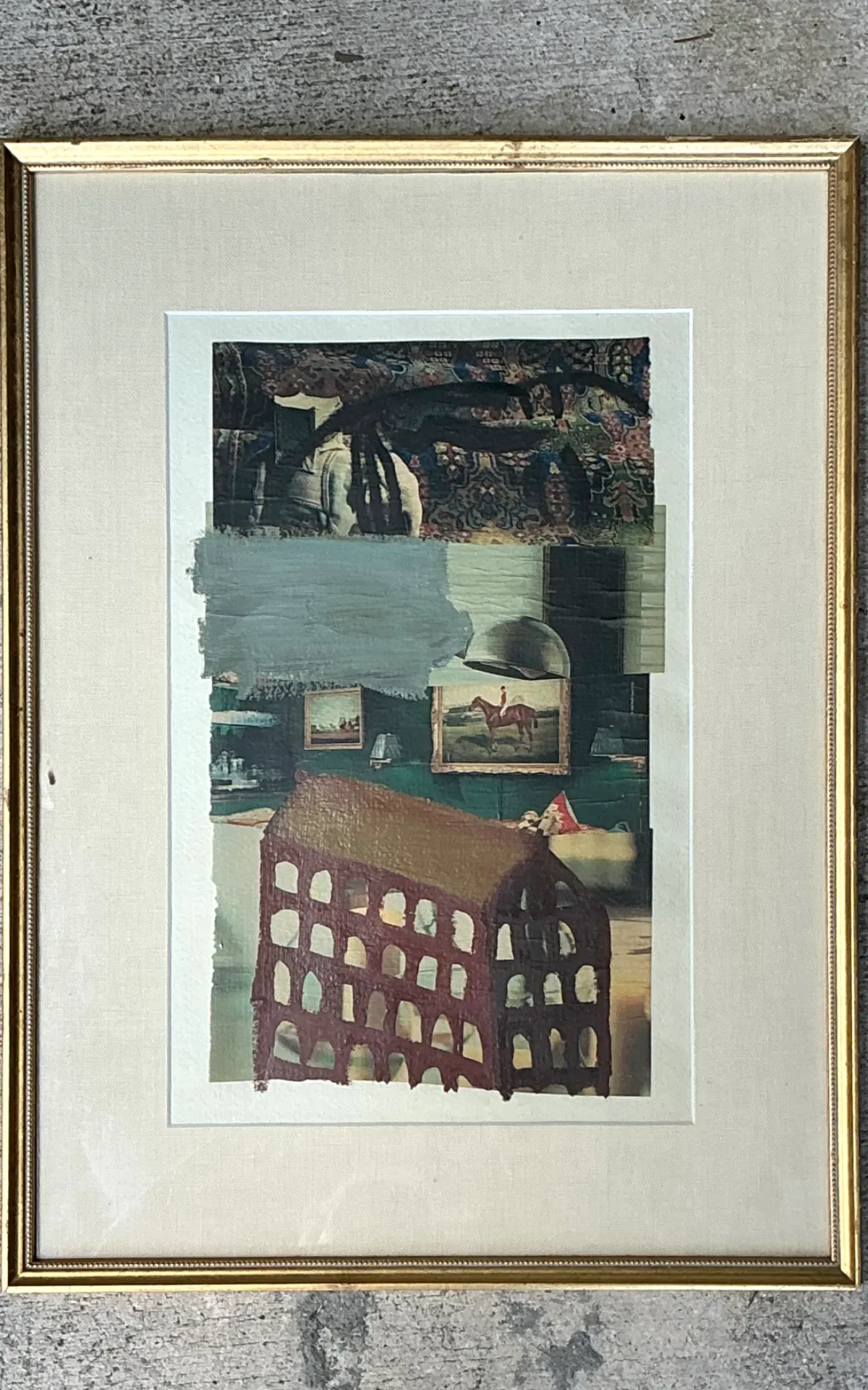 Vintage Framed Mixed Media Artwork on Paper — additional photo 3